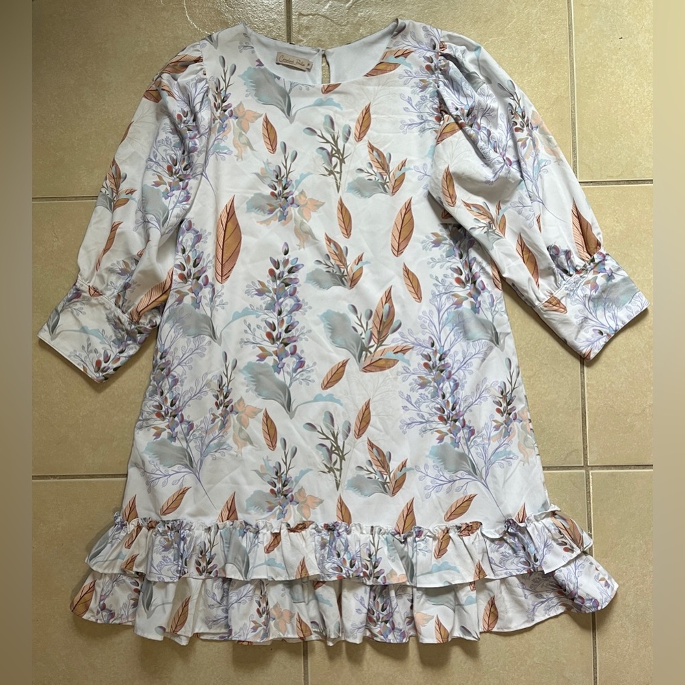 Carolina Pinilla Colombian Designer Tropical Print With Ruffled Hem Sz M Dress